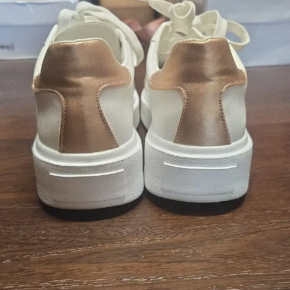 Women's White and Gold Sneakers